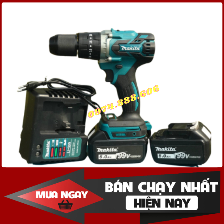 Khoan Pin Chuyên Dụng Makita 199V AutoLock 13 Ly Pin 10 CELL Không Chổi Than Có Búa - Chuyên Khoan, Bắt Vít, Bắn tôn Cực
