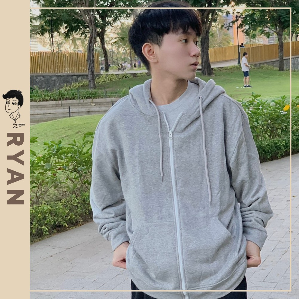 Áo hoodie Zip có khóa nam nữ unisex form rộng Hàn Quốc, áo nỉ cotton dày ấm áo hoodie sweater - RYAN