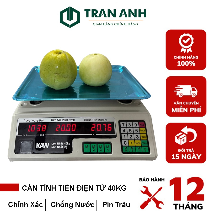 Cân tính tiền điện tử KAW cao cấp chính hãng loại 40kg có hai mặt hiển thị, chính xác bền chống nước- bảo hành 12 tháng