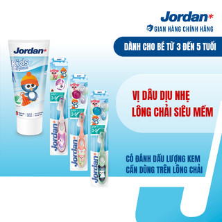 Kem đánh răng cho trẻ em 0-5 tuổi vị dâu Jordan Step 1 và 3 Bàn chải đánh răng Jordan Step 2