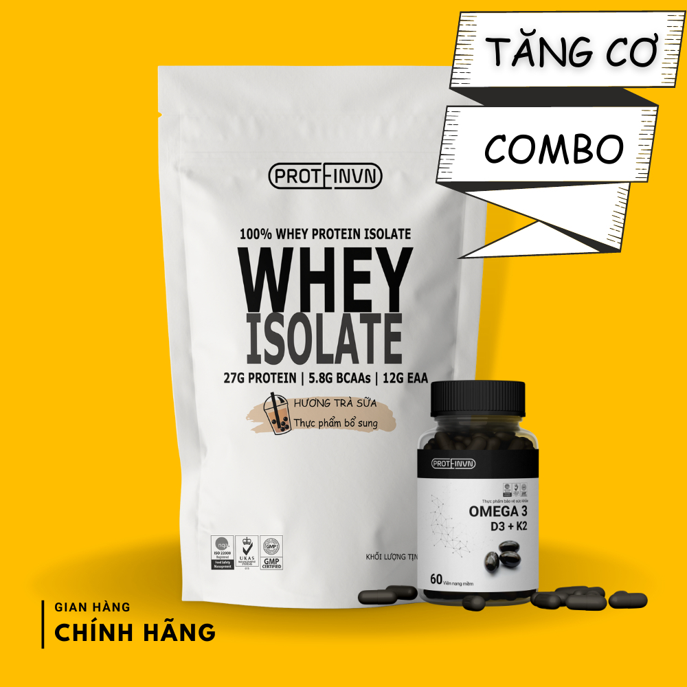 COMBO Whey Protein Isolate + OMEGA 3 D3 K2MK7 PROTEINVN - Whey Protein Vị Trà Sữa