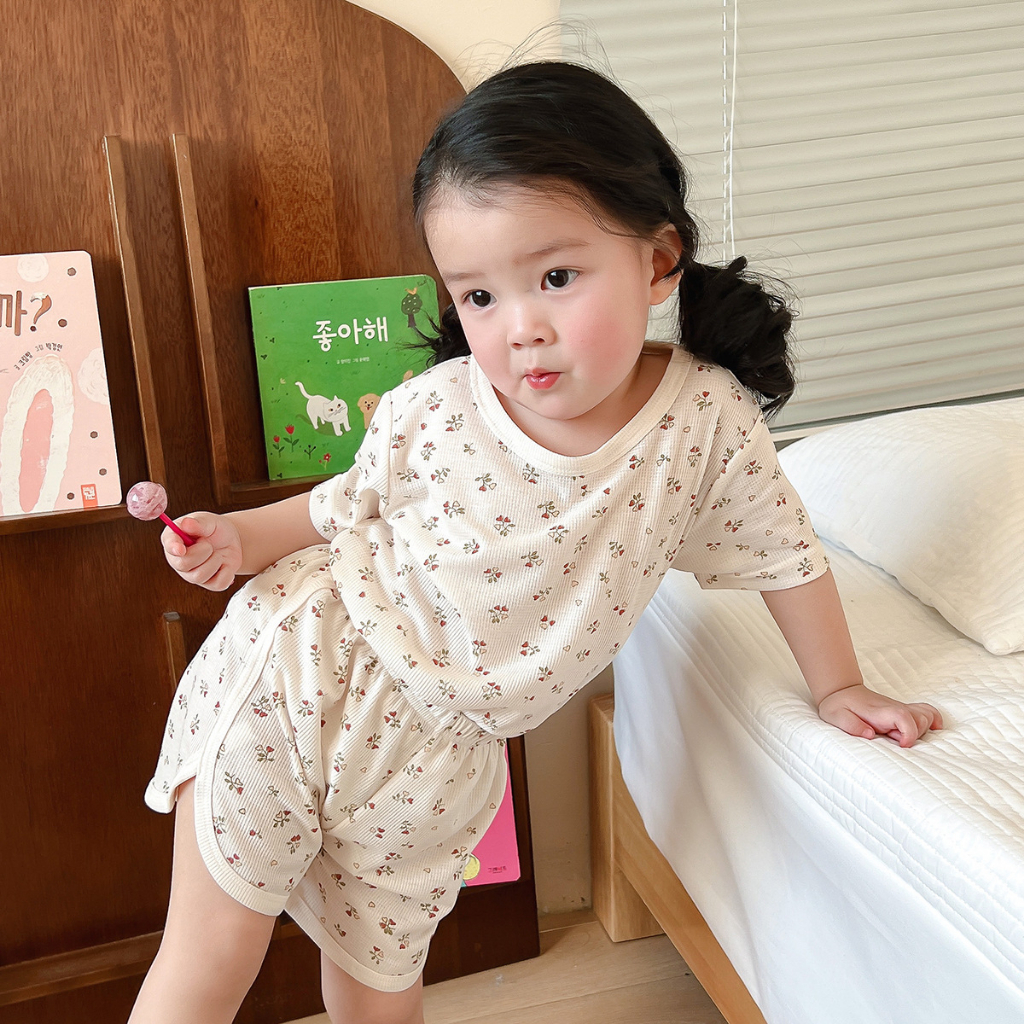 Bộ đồ ngủ quần áo ở nhà trẻ em phong cách Hàn Quốc dành cho bé trai và bé gái siêu nhẹ và mềm mại thoáng mát