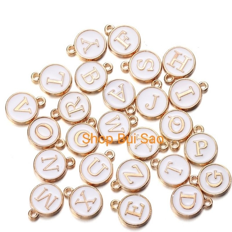 Charm chữ kim loại tráng men Màu Trắng