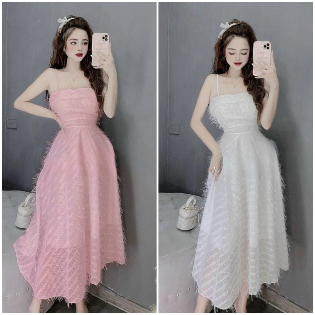 Đầm váy nữ hai dây mix dáng váy xòe dài dễ thương dành cho các nàng đi tiệc, hẹn hò với các tone màu siêu sang chảnh.