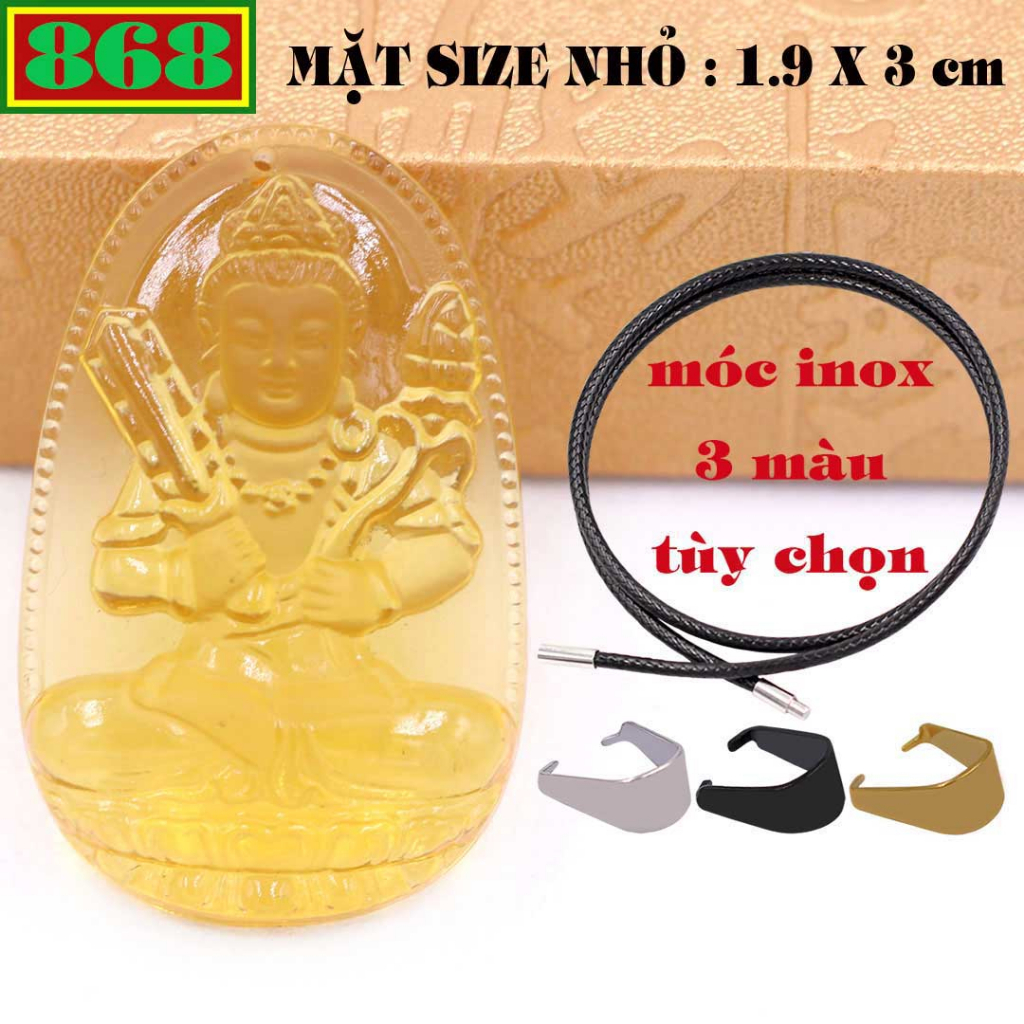 Mặt Phật Hư không tạng pha lê vàng 3 cm, 5 cm kèm vòng cổ dây cao su đen + móc inox, Phật bản mệnh, mặt dây chuyền