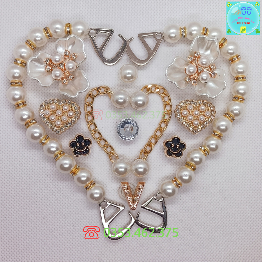 Bộ Sticker Nơ Carô Siêu Xinh Trang Trí Dép Cross Sticker, Jibbitz, Charm 3D Trang Trí Dép Sục, Gắn Dép Cross Sẵn Nút Gắn