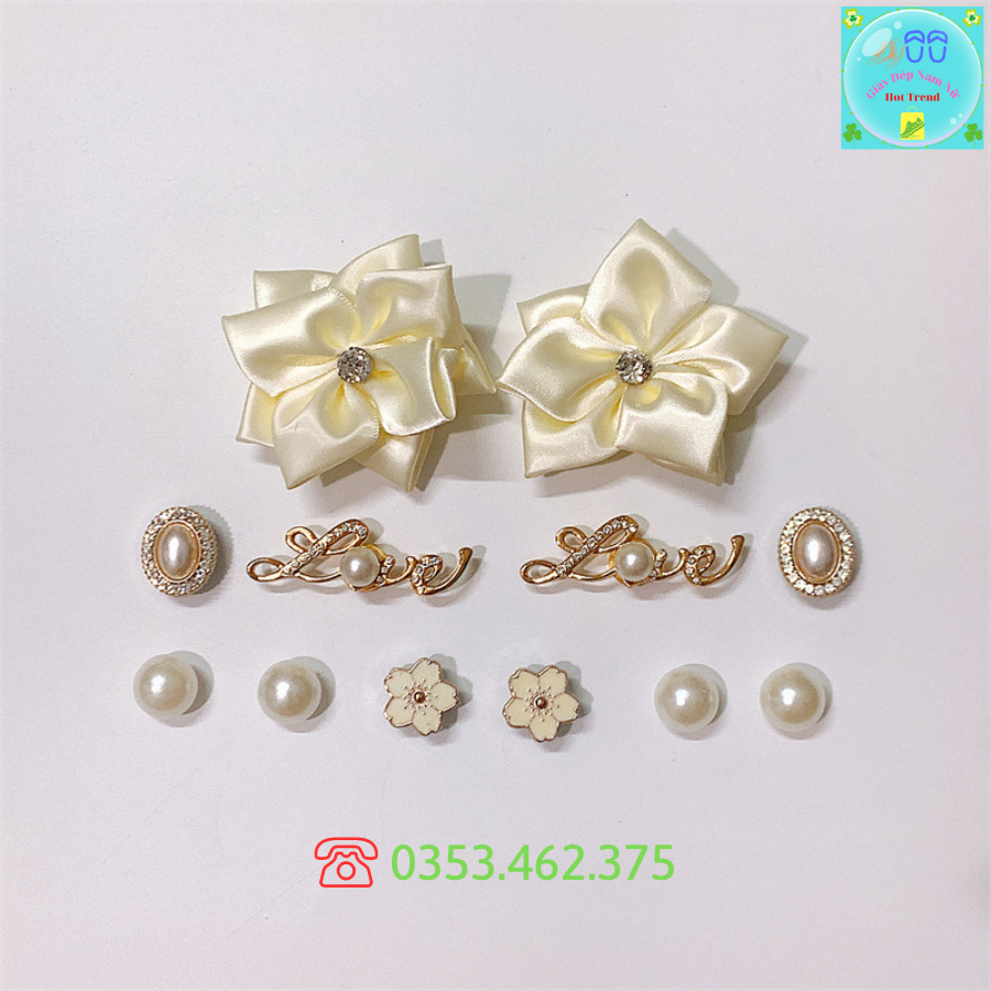 Bộ Sticker Nơ Carô Siêu Xinh Trang Trí Dép Cross Sticker, Jibbitz, Charm 3D Trang Trí Dép Sục, Gắn Dép Cross Sẵn Nút Gắn