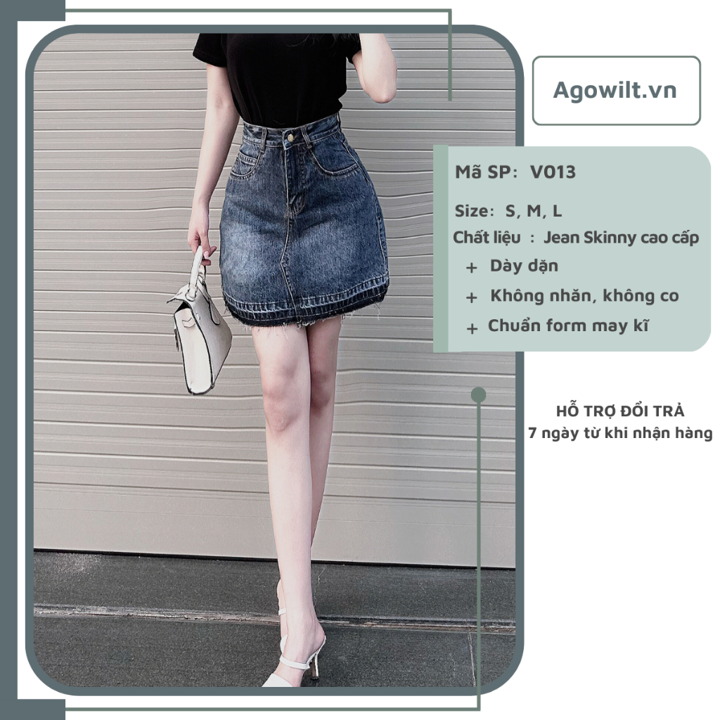 Chân Váy Jeans Ngắn Chữ A Lưng Cao, Váy Bò Túi Tròn Ảnh Thật Shop Tự Chụp -Agowilt V013