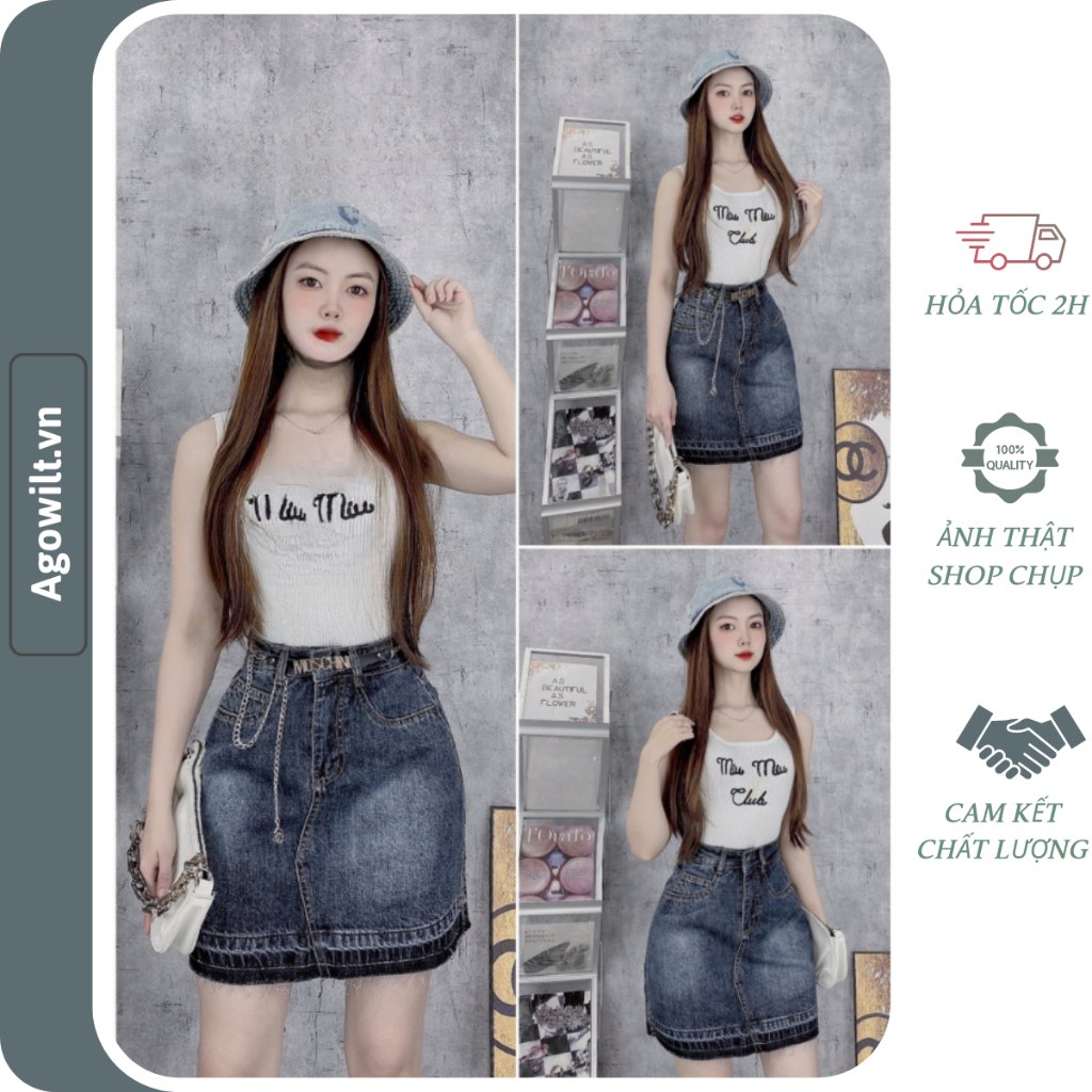 Chân Váy Jeans Ngắn Chữ A Lưng Cao, Váy Bò Túi Tròn Ảnh Thật Shop Tự Chụp -Agowilt V013
