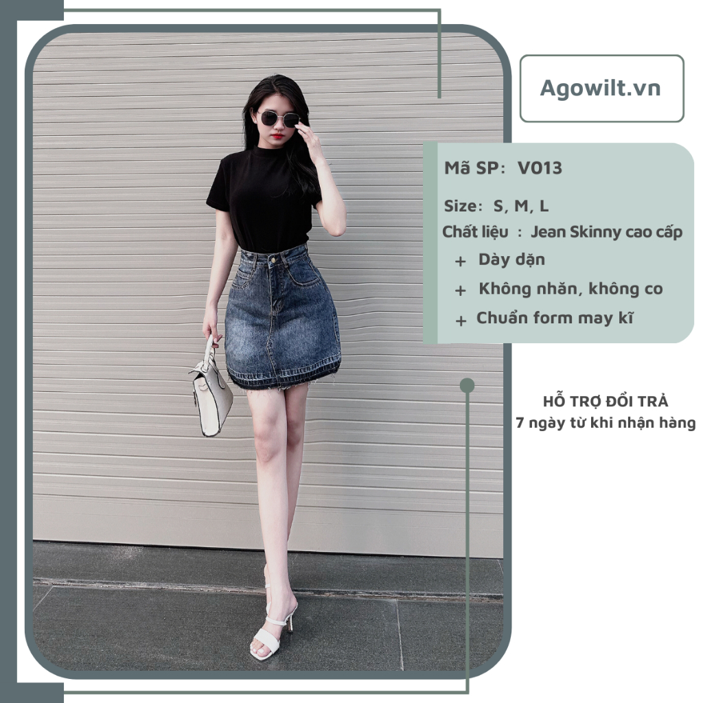Chân Váy Jeans Ngắn Chữ A Lưng Cao, Váy Bò Túi Tròn Ảnh Thật Shop Tự Chụp -Agowilt V013