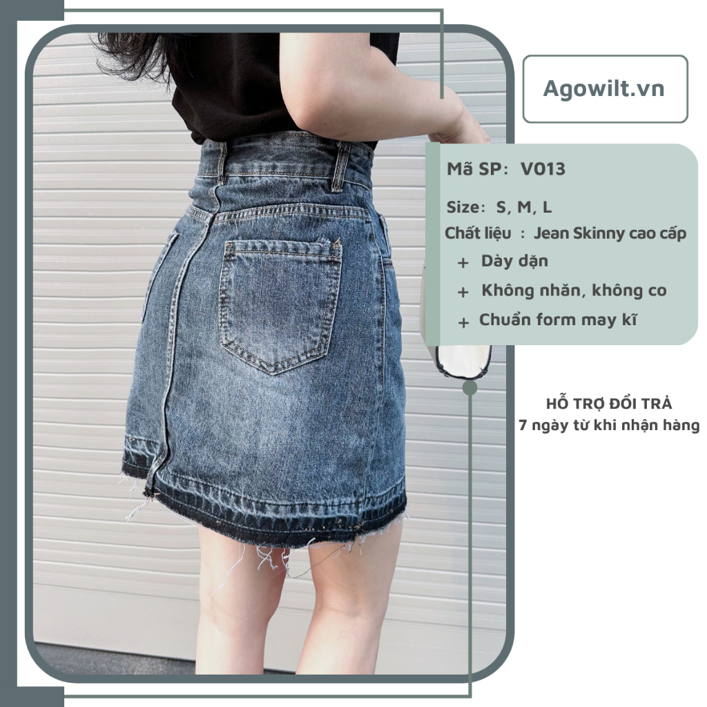 Chân Váy Jeans Ngắn Chữ A Lưng Cao, Váy Bò Túi Tròn Ảnh Thật Shop Tự Chụp -Agowilt V013