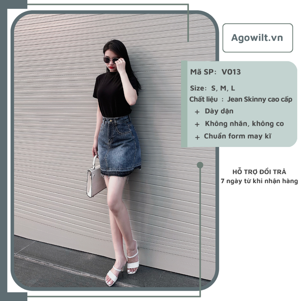 Chân Váy Jeans Ngắn Chữ A Lưng Cao, Váy Bò Túi Tròn Ảnh Thật Shop Tự Chụp -Agowilt V013