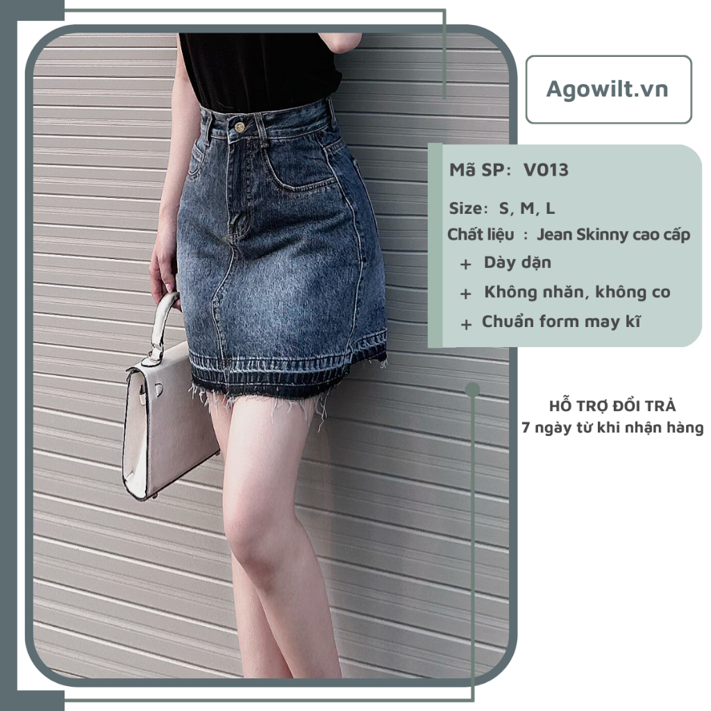 Chân Váy Jeans Ngắn Chữ A Lưng Cao, Váy Bò Túi Tròn Ảnh Thật Shop Tự Chụp -Agowilt V013