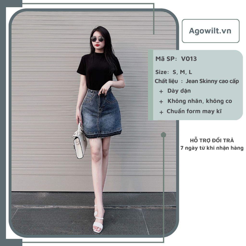 Chân Váy Jeans Ngắn Chữ A Lưng Cao, Váy Bò Túi Tròn Ảnh Thật Shop Tự Chụp -Agowilt V013