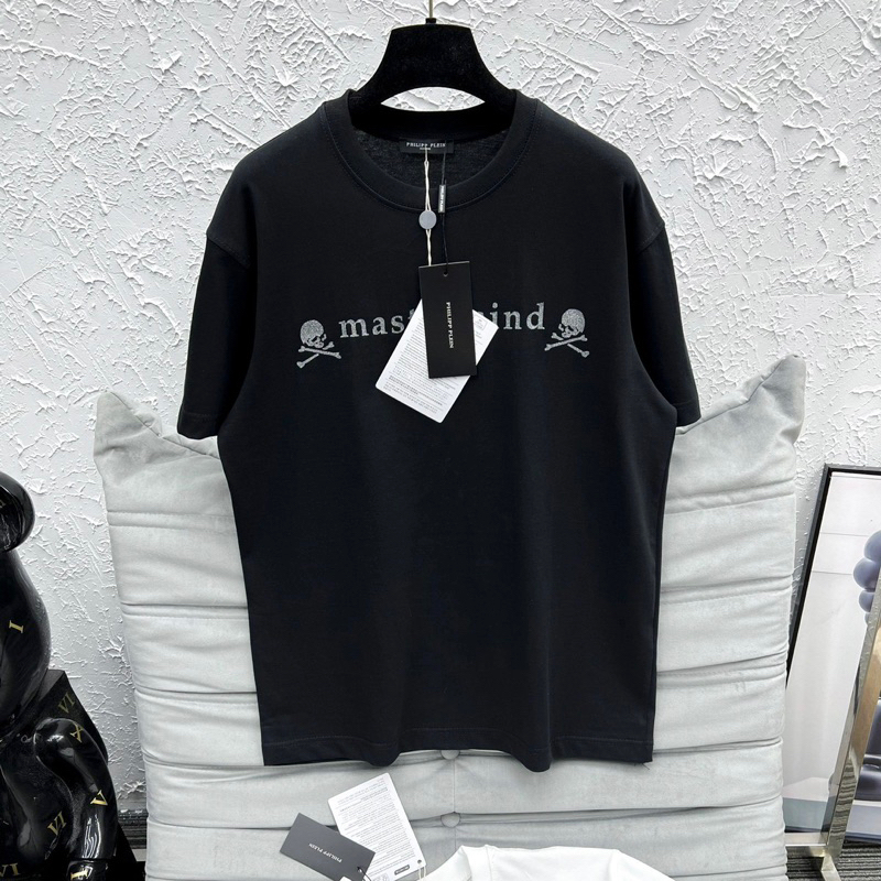 Áo phông nam nữ Premium Cotton in chữ chấm nhũ Mastermind đầu lâu hai mặt đơn giản đẹp