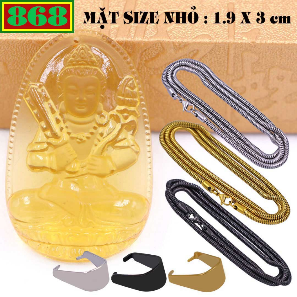 Mặt Phật Hư không tạng pha lê vàng 3 cm, 5 cm kèm vòng cổ dây chuyền inox rắn + móc inox, Phật bản mệnh, mặt dây chuyền