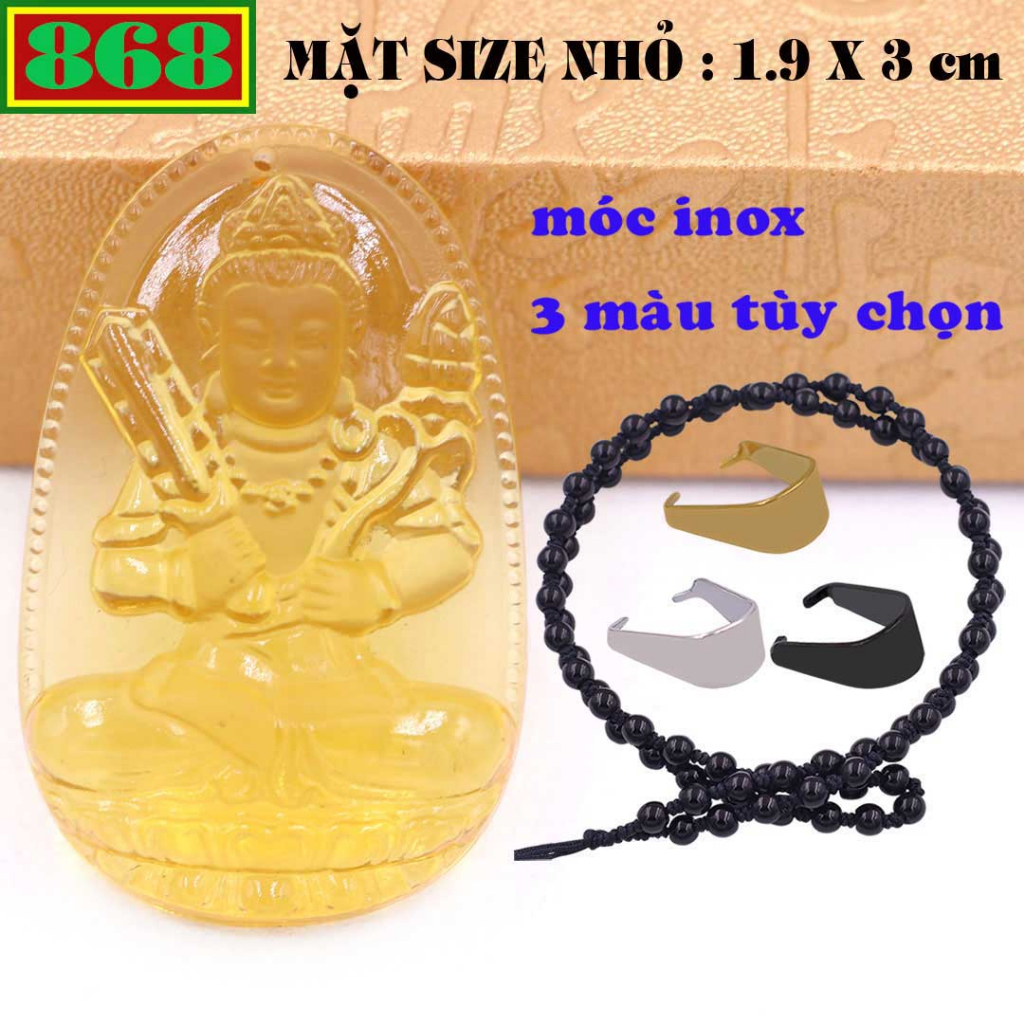 Mặt Phật Hư không tạng pha lê vàng 3 cm, 5 cm kèm vòng cổ hạt chuỗi đá đen + móc inox, Phật bản mệnh, mặt dây chuyền