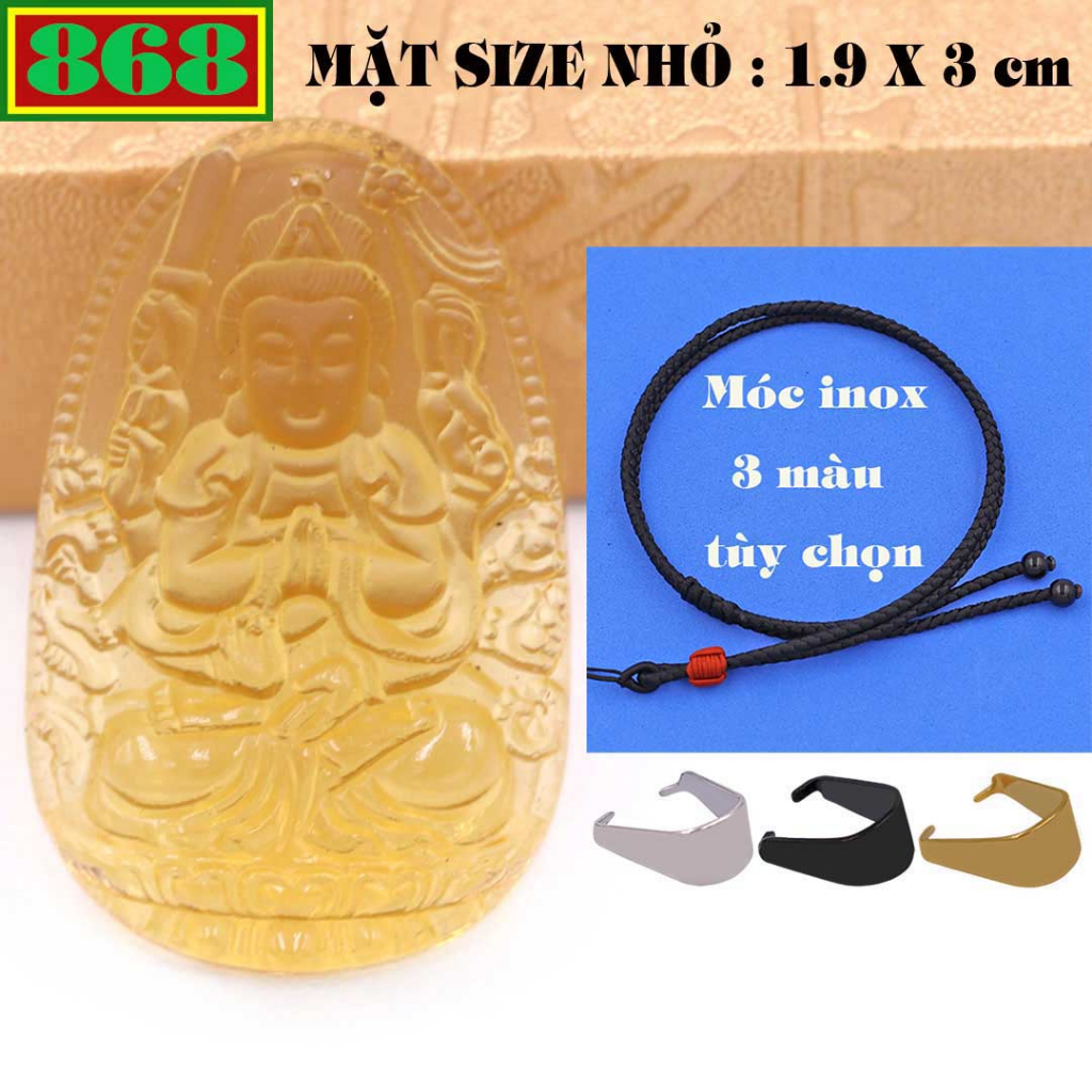 Mặt Phật Thiên thủ thiên nhãn pha lê vàng 3 cm, 5 cm kèm vòng cổ dây dù đen + móc inox, Phật bản mệnh, mặt dây chuyền