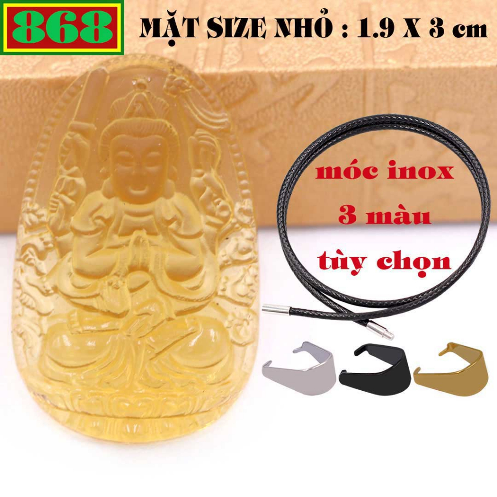Mặt Phật Thiên thủ thiên nhãn pha lê vàng 3 cm, 5 cm kèm vòng cổ dây cao su đen + móc inox, Phật bản mệnh, mặt dây chuyề