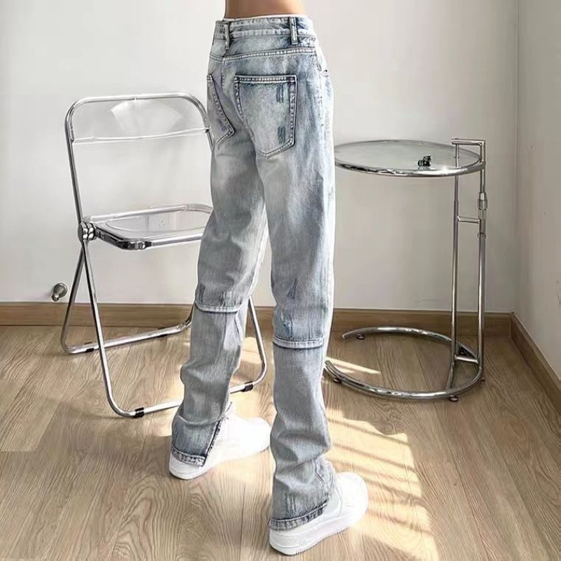 Quần Jeans dáng dài skiny jeans hoạ tiết vết xước khoá zip ống quần