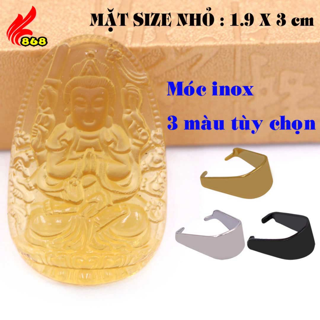 Mặt Phật Quan âm nghìn tay nghìn mắt pha lê vàng 3 cm, 5 cm kèm móc inox, Mặt dây chuyền Quan âm bồ 