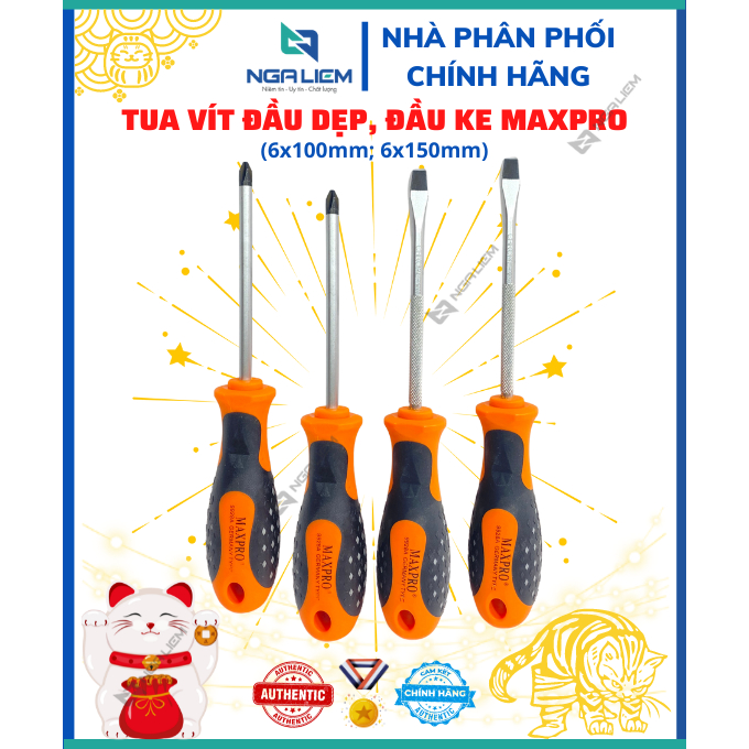 Tua Vít Cam Đen Đầu Dẹp, Đầu Bake (+); (-) 9928A 6x100mm; 6x150mm; 6x200mm Maxpro [Hàng Bền Đẹp]