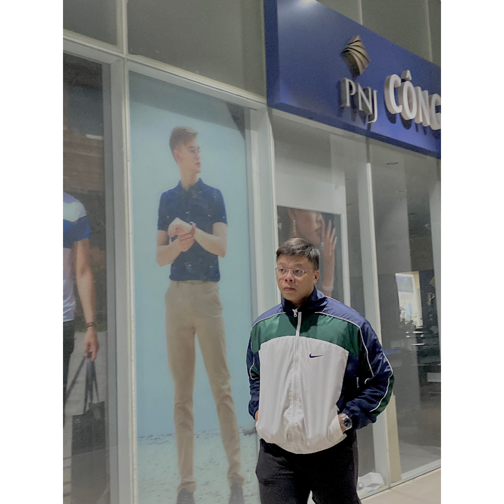 Áo Khoác Jacket Nike Vintage Xanh Viền Trắng Nam Nữ Vải Dù 2 Lớp Cao Cấp LBSAR