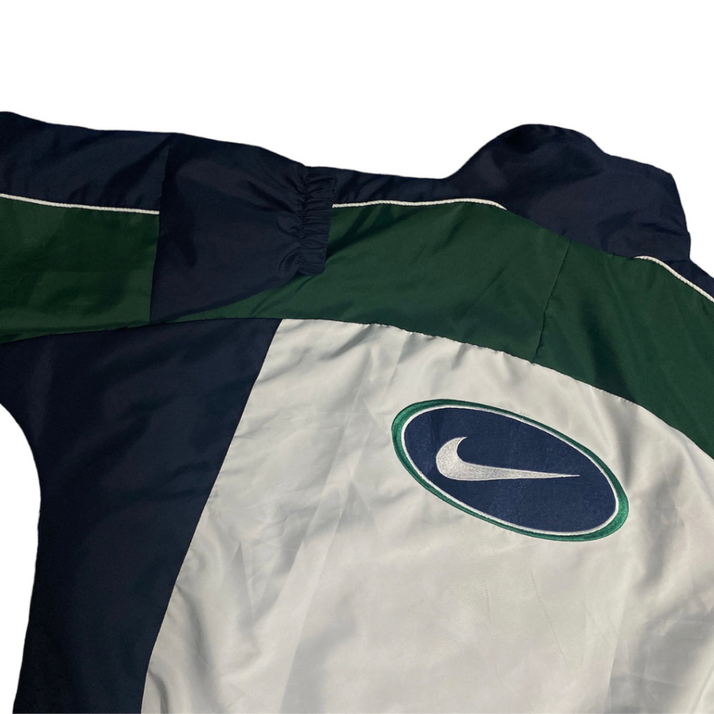 Áo Khoác Jacket Nike Vintage Xanh Viền Trắng Nam Nữ Vải Dù 2 Lớp Cao Cấp LBSAR