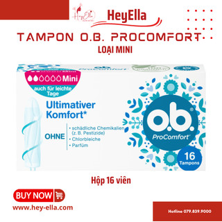 Băng vệ sinh tampon ob tampon Đức loại không cần đẩy Ob Procomfort Mini, hộp 16 viên- giải pháp hoàn hảo trong “mùa dâu"