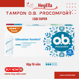 Băng vệ sinh tampon ob tampon đức loại tampon không cần đẩy chất lượng cao Tampon O.b Procomfort Super, hộp 16 viên