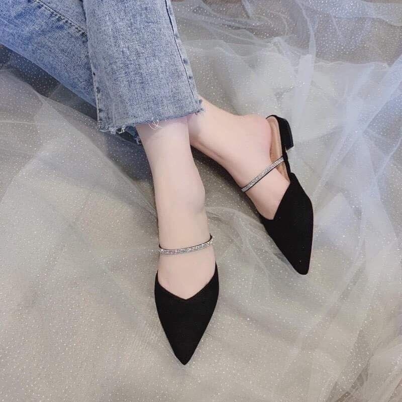 Giày dép sục kiểu quai dây đính xoàn gót 4cm bigsize 35-45