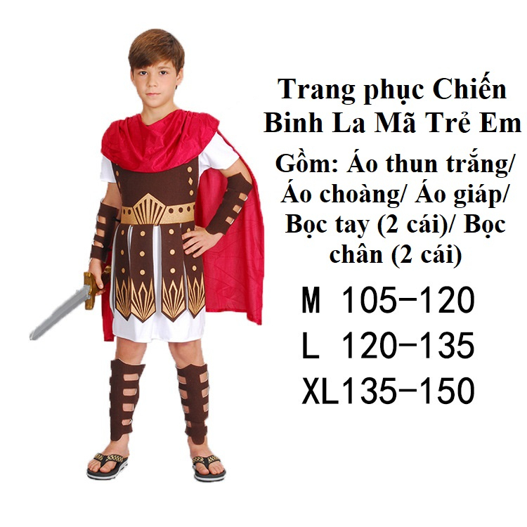 (Có sẵn) Trang phục hoá trang Chiến Binh La Mã Spartacus cổ đại cho trẻ em