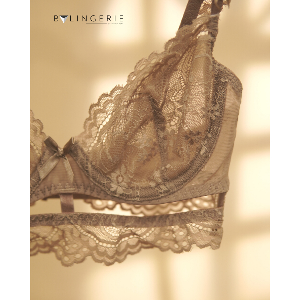 Bộ Đồ Lót Ren BY LINGERIE Màu Đen Nude Không Độn Có Gọng Cao Cấp B357