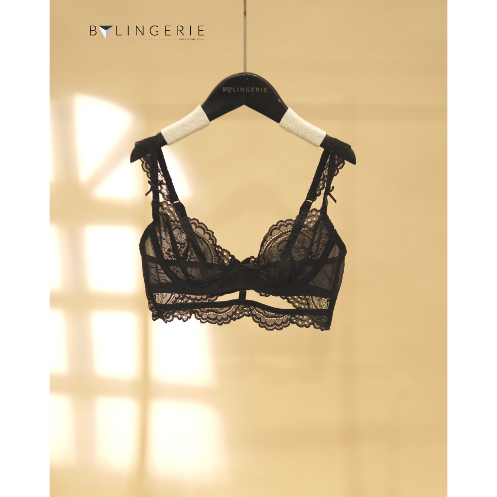 Bộ Đồ Lót Ren BY LINGERIE Màu Đen Nude Không Độn Có Gọng Cao Cấp B357