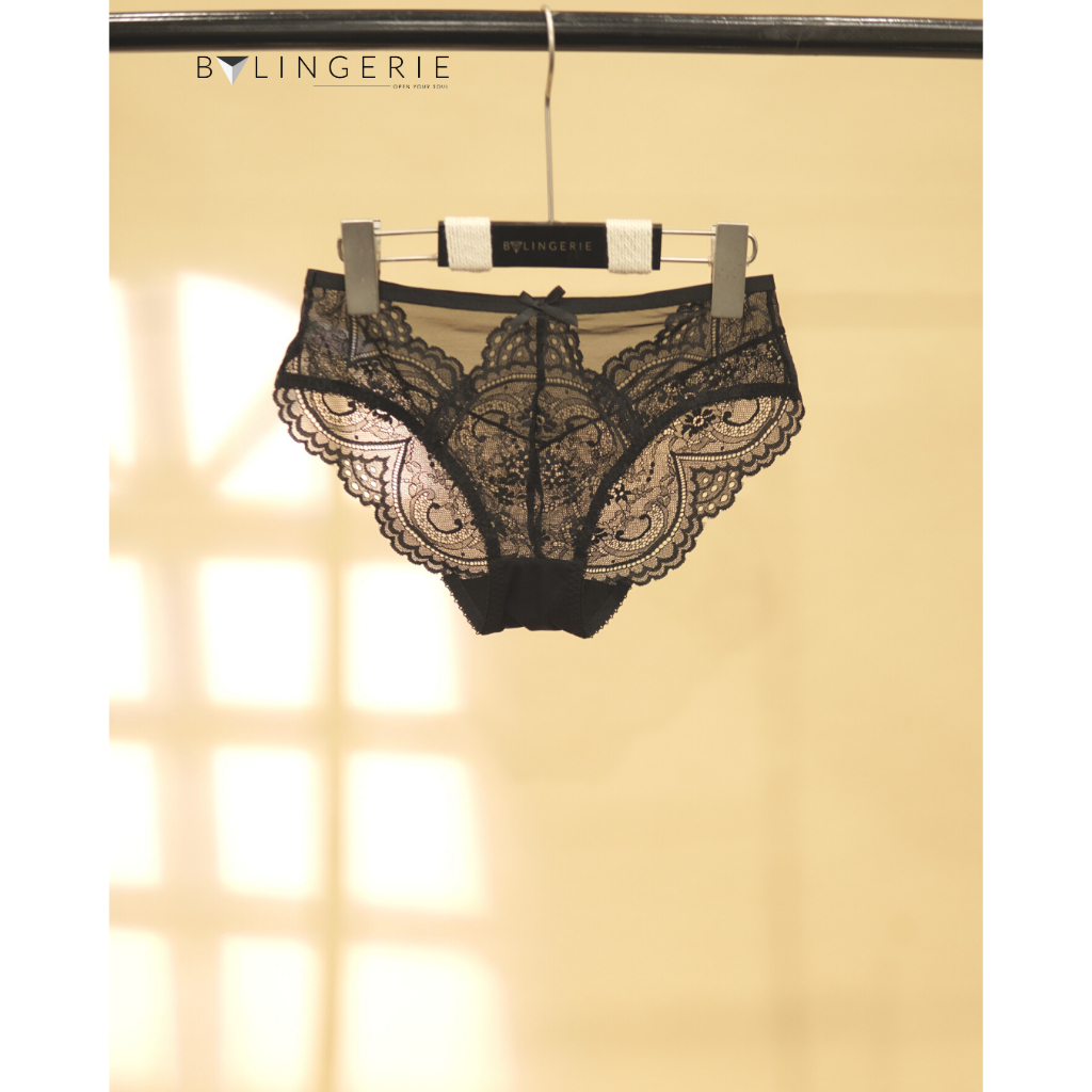 Bộ Đồ Lót Ren BY LINGERIE Màu Đen Nude Không Độn Có Gọng Cao Cấp B357