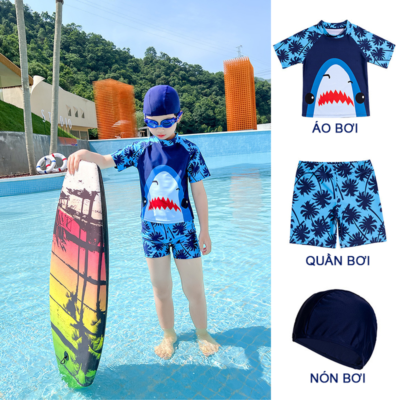 Đồ bơi Cá Mập set 3 món Áo bơi + Quần bơi + Nón bơi