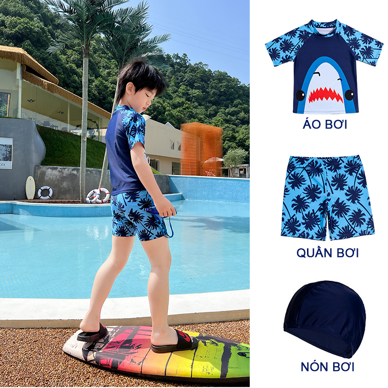 Đồ bơi Cá Mập set 3 món Áo bơi + Quần bơi + Nón bơi