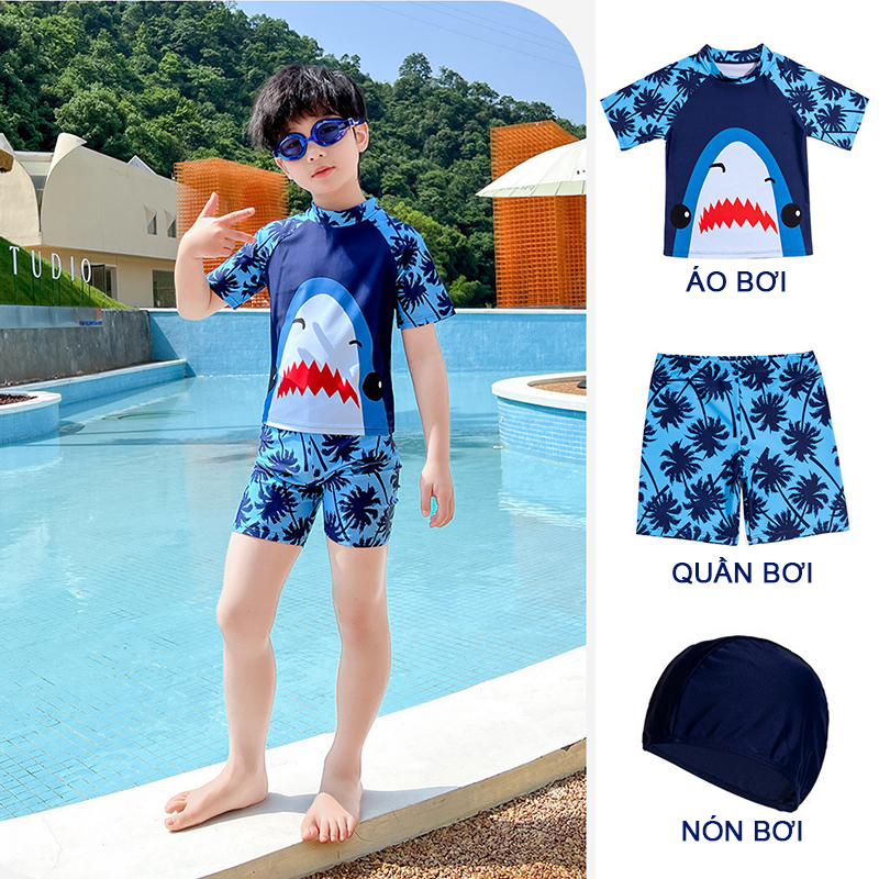 Đồ bơi Cá Mập set 3 món Áo bơi + Quần bơi + Nón bơi