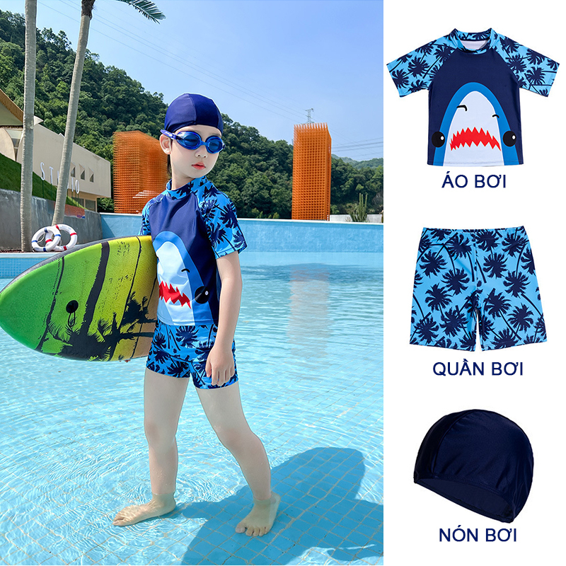 Đồ bơi Cá Mập set 3 món Áo bơi + Quần bơi + Nón bơi