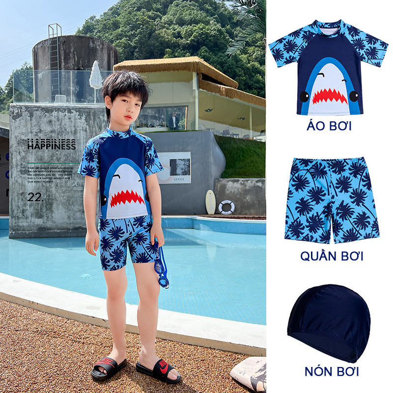 Đồ bơi Cá Mập set 3 món Áo bơi + Quần bơi + Nón bơi