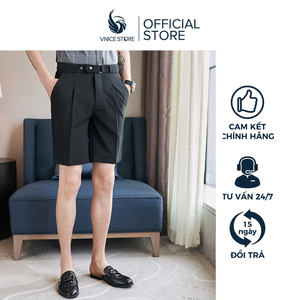 Quần short nam VNICESTORE có đai chỉnh eo Sidetab vải tuyết mưa không bai xù