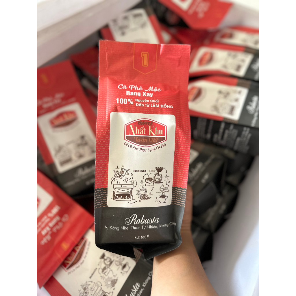Cà phê hạt đặc biệt 100% Robusta đậm vị, mạnh, hậu ngọt - gói 500g - NHẤT KHU COFFEE, đặc tính đậm, đắng, hơi chát, thơm