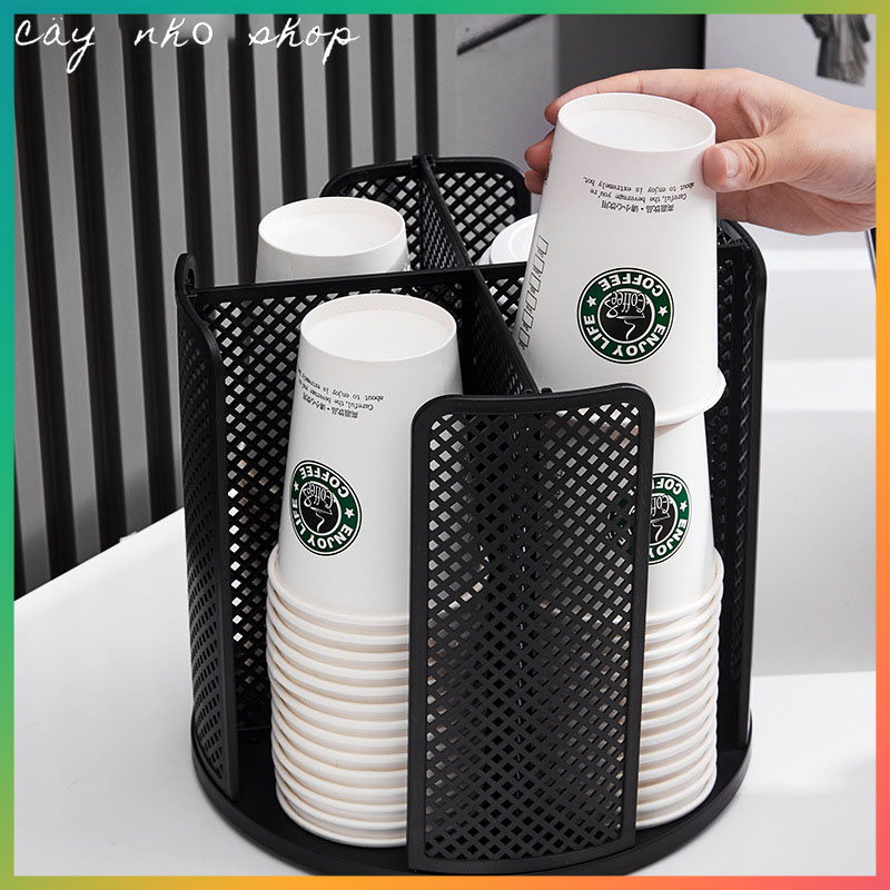 Kệ đựng cốc, ly nhựa, đựng trà sữa xoay 360 độ cao cấp, giá đỡ mỹ phẩm kiêm hộp đựng cốc cà phê