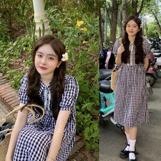 Váy babydoll kẻ caro đen trắng dáng dài vintage dễ thương ulzzang Hàn Quốc [Yannie]