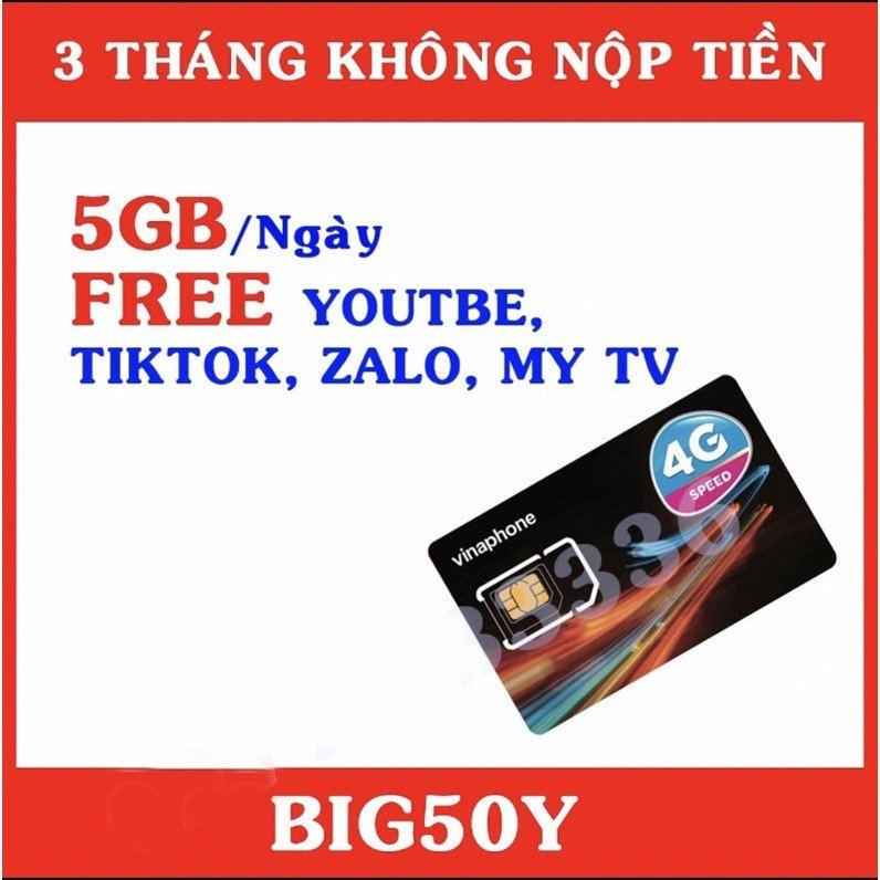 SIM 4G VINAPHONE BIG50Y 5GB/NGÀY, MIỄN PHÍ VÀO ZALO, YOUTOBE, TIKTOK SỬ DỤNG LIỀN 3 THÁNG