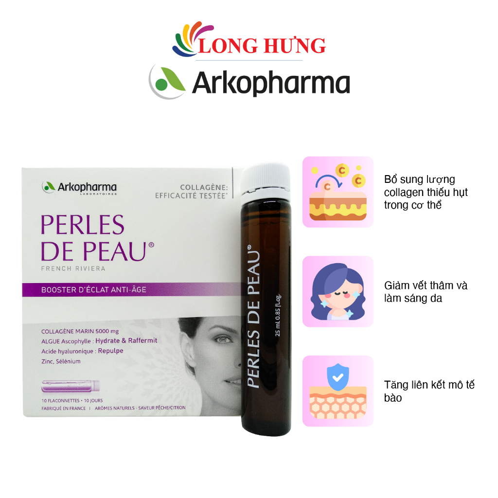 Collagen dạng nước Arkopharma Collagen Perles De Peau Booster hỗ trợ chống lão hóa và làm đẹp da (250ml)
