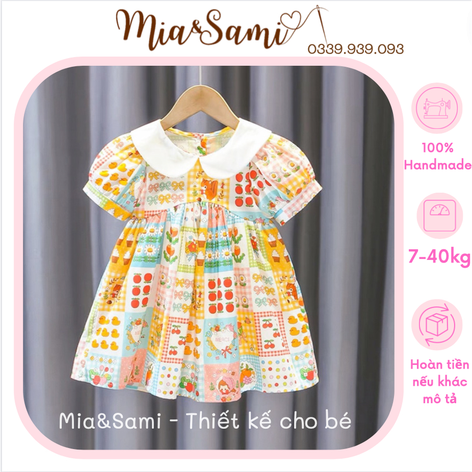 Váy/ đầm thiết kế mùa hè cho bé gái họa tiết lạ mắt tươi tắn phối cùng cổ sen tay phồng đáng yêu