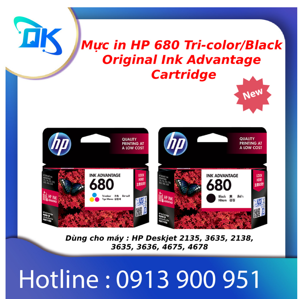 Combo bộ 2 mực in phun hp680 BLACK  và hp680 màu TRI - COLOR  - hàng chính hãng