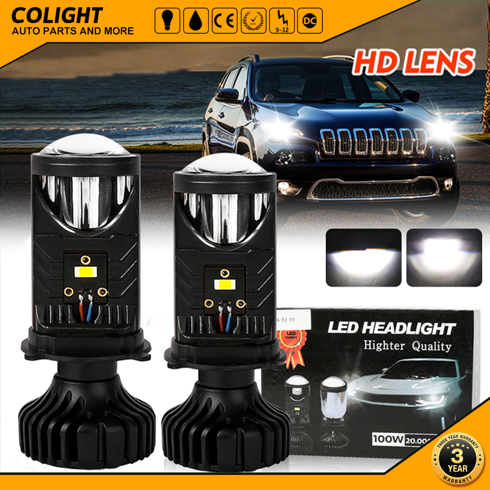 1PC Đèn Pha Ống Kính Máy Chiếu Mini 10000LM 100W H4 Đèn Pha Led Xe Hơi Chùm Sáng Thấp Đèn Sương Mù Màu Trắng 6000K Đèn