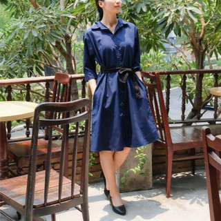 Đầm sơ mi xanh navy